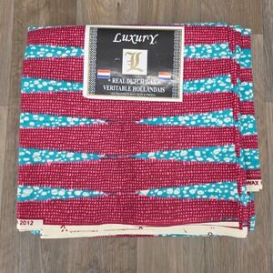 6 Yards of Luxury Real Dutch Wax Hollandais Fabric Block Prints Teal Pink Cotton